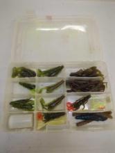 Tackle Box and contents including various fishing worm lures of similar style. Comes as is shown in