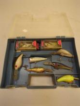 Mini dual-sided Tackle Box and contents including various fishing lures of similar style. Comes as