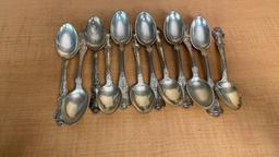 CALDWELL & MORE STERLING SILVER SPOONS, 417gT