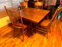 Antique Oak Kitchen Table and Chairs w/ 2 Leaves, 4 Chairs