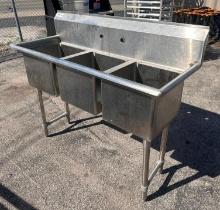 Regency Stainless Steel 3-Compartment Sink, NSF Model 600S31515 - 54in L x 30in D x 36in-45in H,