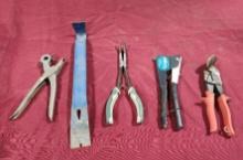 Assorted Tools, Pry Bar, Rivoter, Tin Snips