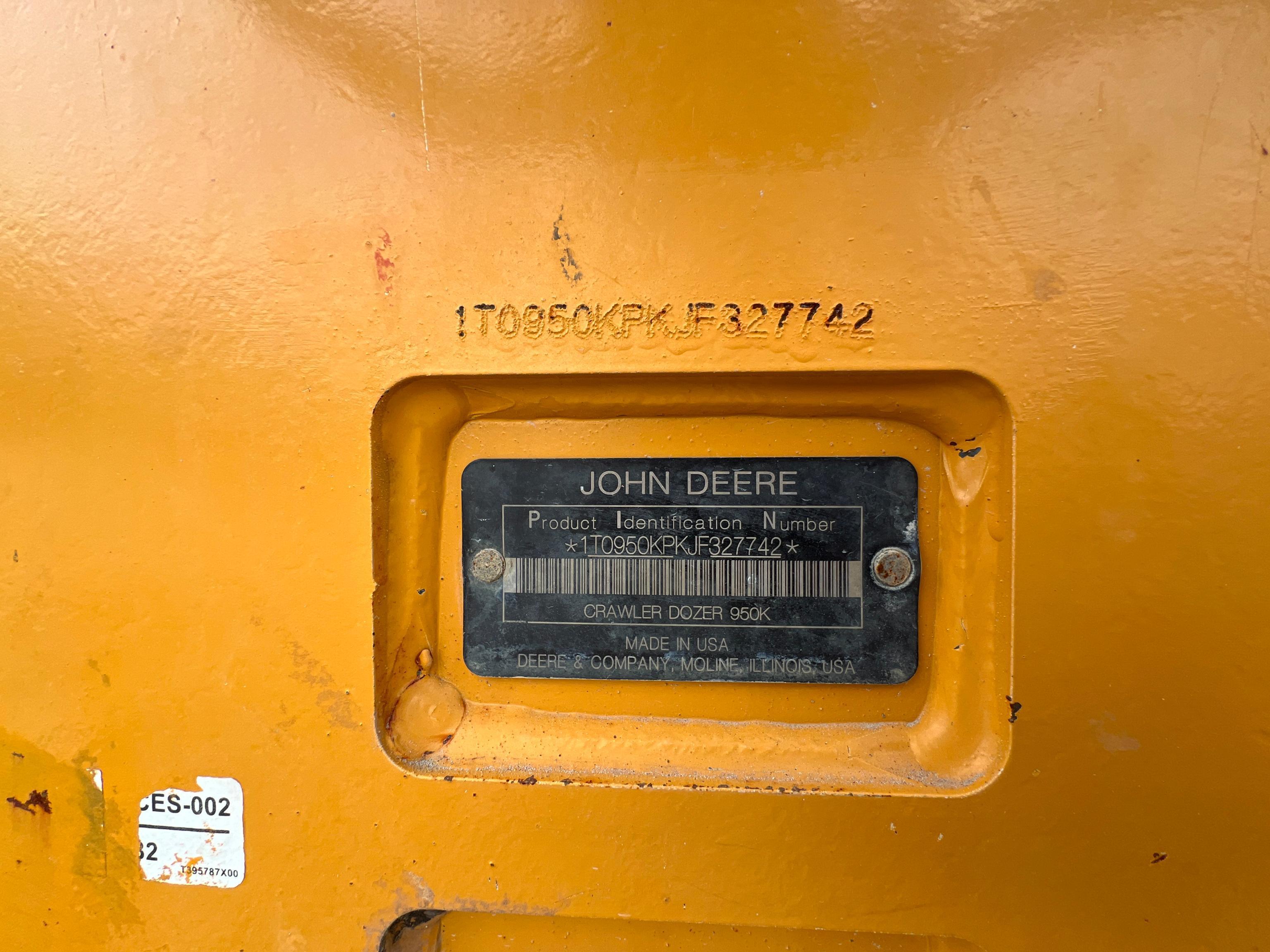 2018 JOHN DEERE 950K CRAWLER TRACTOR SN:1T0950KPKJF327742 powered by John Deere diesel engine,
