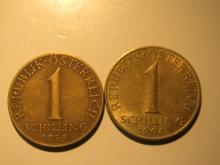 Foreign Coins:  Austria 1959 & 1968 1 Shillings