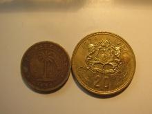 Foreign Coins: 1937 Liberia 1/2 Cent & 1974 Morocco 20 unit coins
