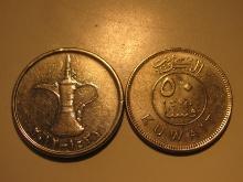 Foreign Coins: Kuwait 50 Felsa & United Arab Emirates 1 Dirham