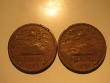 Foreign Coins: 1943 & 1951 Mexico 20 Centavos