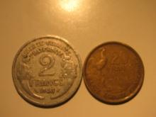 Foreign Coins: France 1946 2 & 1950 20 Francs