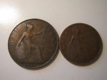 Foreign Coins: Great Britain 1921 Penny & 1931 1/2 Penny