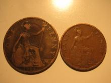 Foreign Coins: Great Britain 1919 Penny & 19291/2 Penny