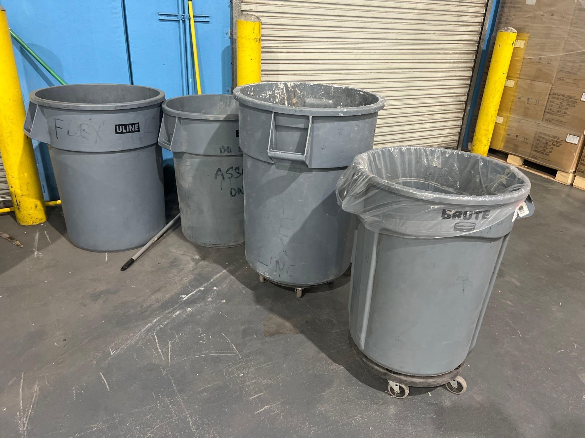 ASSORTED TRASH CANS. (ULINE/BRUTE)