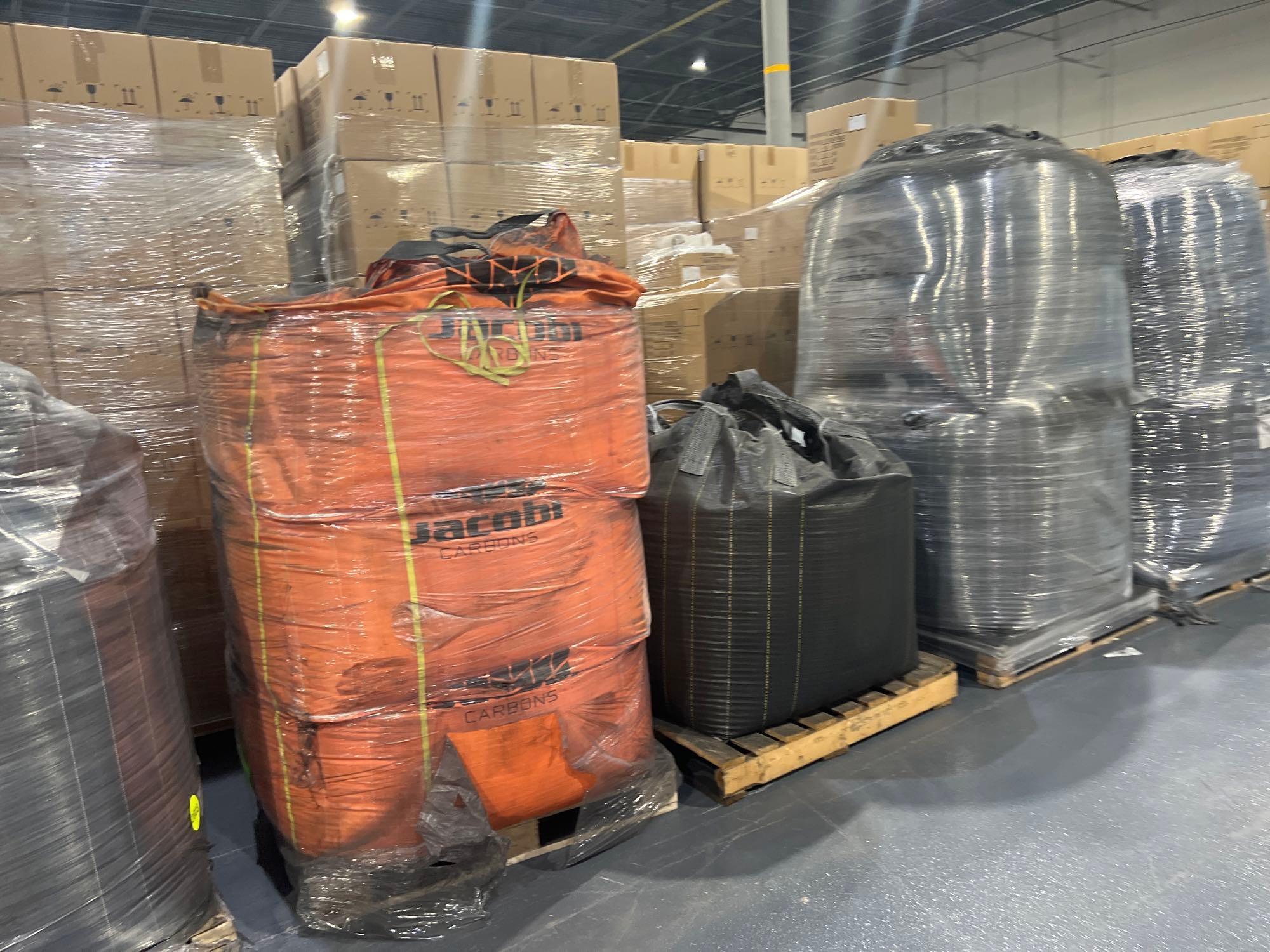 BULK LOT OF CARBON MATERIAL. 16 PALLETS OF MATERIAL. SOME PALLETS HAVE TWO BAGS. SINGLE BAG WEIGH...