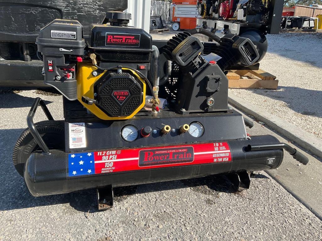 UNUSED POWER TRAIN AIR COMPRESSOR MODEL PT-TT70G-CP, GAS POWERED, APPROX 150 MAX RATED PSI, APPROX