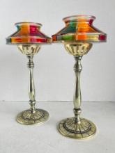 Pair of Glass Top Candle Holders