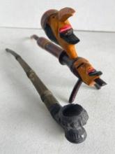 Pair of Wooden Carved Pipes