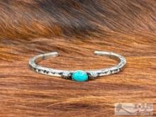 Native American Sterling Silver Cuff with Turquoise Stone, 16g