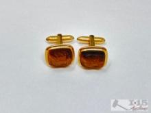 12K Gold Filled Cuff Links with Tiger Eye Stone, 8.04g