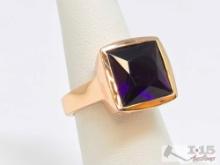 Sterling Silver Rose Gold Plated Amethyst Ring, 7.39g