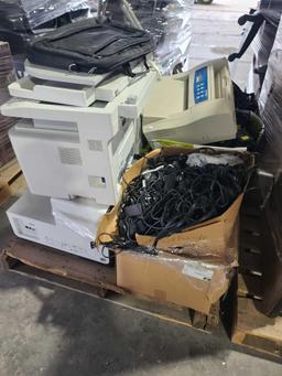 Group of Printers, Group of Overhead Projectors, Laptop Case, Misc. Wires, Wooden Desk, (1) Couch