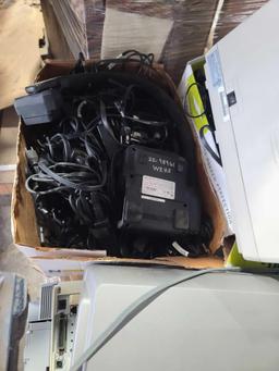 Group of Printers, Group of Overhead Projectors, Laptop Case, Misc. Wires, Wooden Desk, (1) Couch