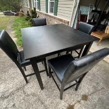 Black Wooden Bar Heiight Dining Table & 4 Soft Chairs