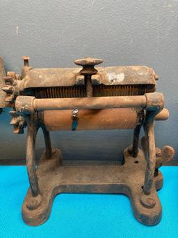 Cast iron bell pasta press and graniteware bowl