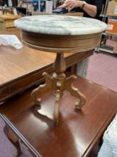 marble top table and cherry end table