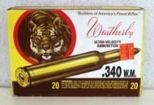 Full Vintage Weatherby Tiger Box Ultra-Velocity .340 WM 200 gr. SP Cartridges Ammunition...