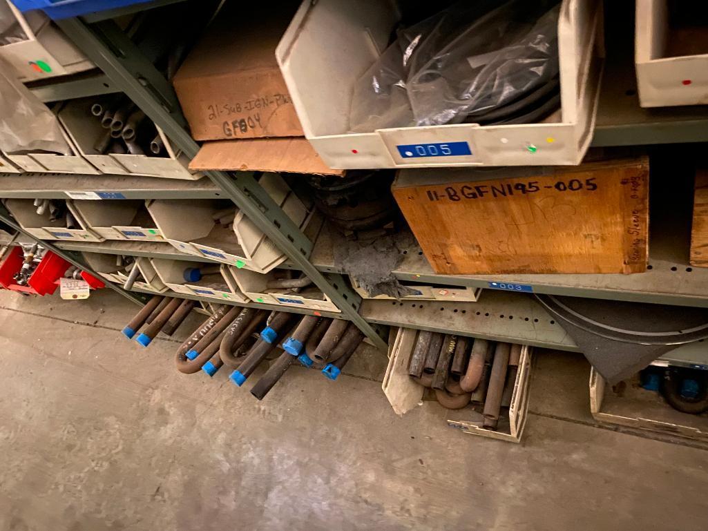 (14) Sections of Shelving & Contents of Filters, Belts, Plumbing, etc.