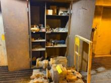 2-Door Cabinet & Contents of Shop Cart w/ (2) Gear Reduction Gearboxes (Located on second floor of