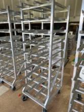 aluminum canned goods shelf on casters