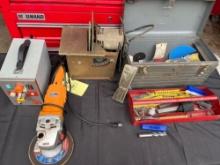 angle grinder - disc sander - toolbox with tools - welding soldering unit no leads