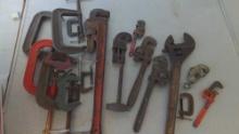 Pipe Wrenches & C-clamps tool lot