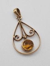 Antique 10k gold & citrine necklace drop pendant