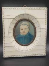 Antique portrait miniature of baby with big eyes