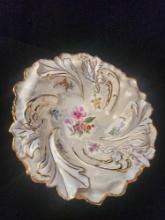 Antique opalescent & hand painted porcelain bowl