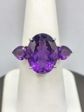 Very large dark amethyst & sterling silver ring, size 7