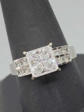 2.5 carat princess cut Absolute CZ 14kt white gold ring, size 10