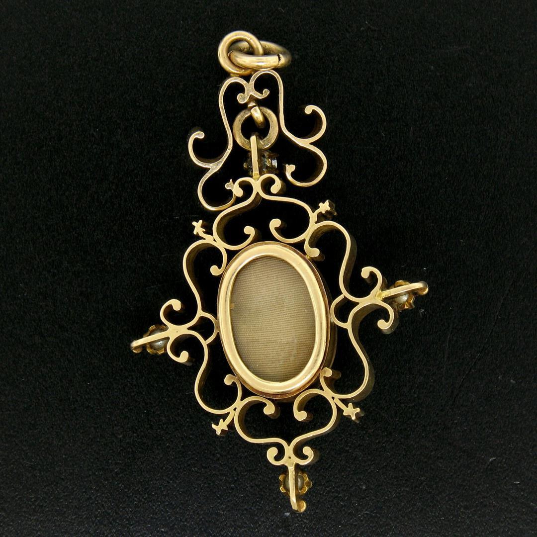 Antique Victorian 14k Yellow Gold Cameo and Diamond Open Work Locket Pendant