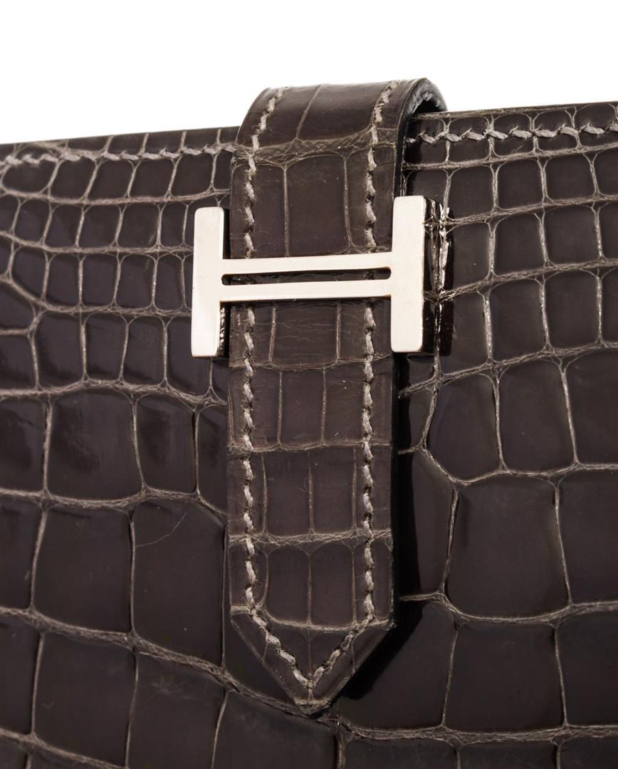 Hermes Black Alligator Leather Bearn Wallet