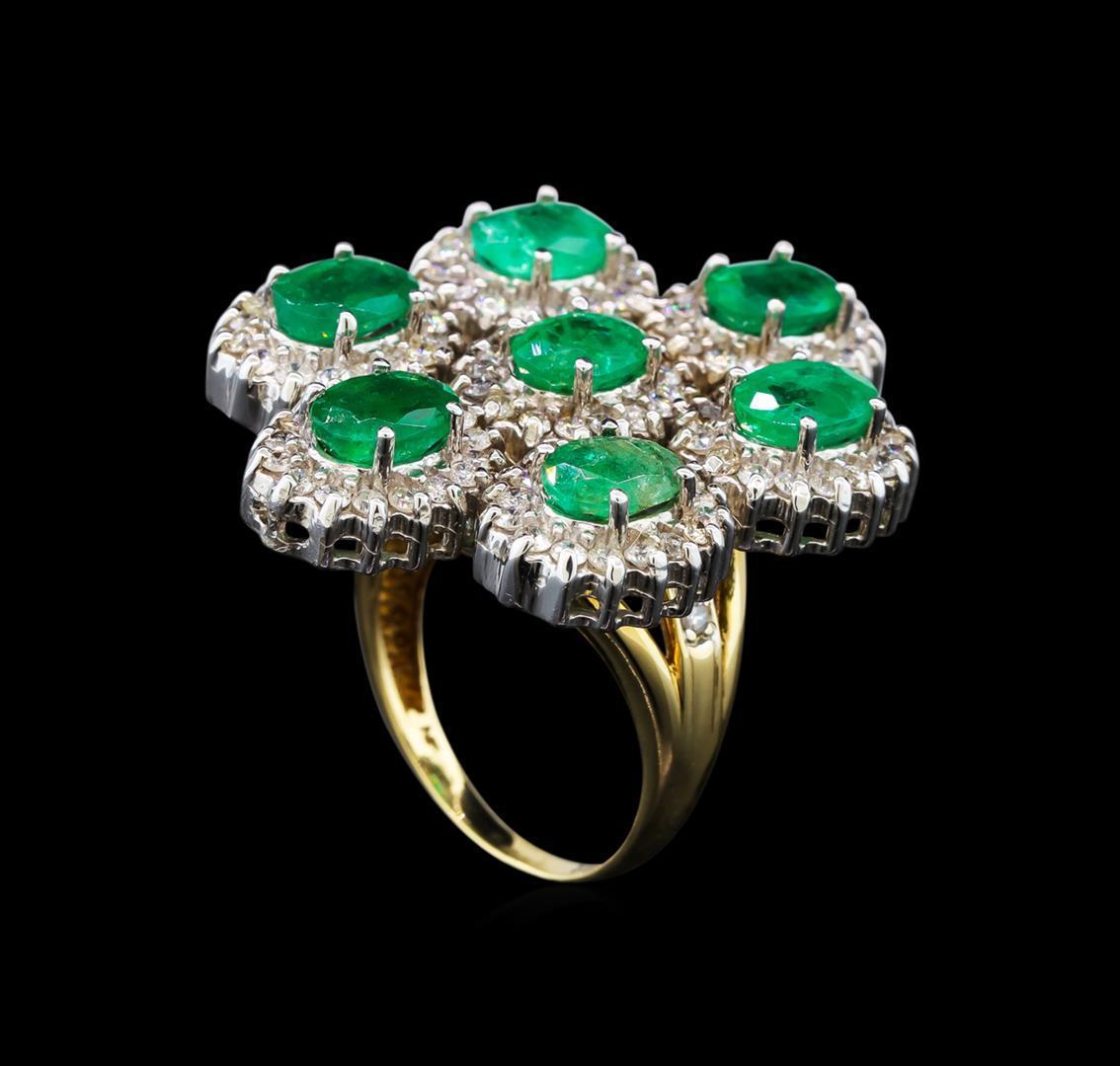 14KT Yellow Gold 4.90 ctw Emerald and Diamond Ring