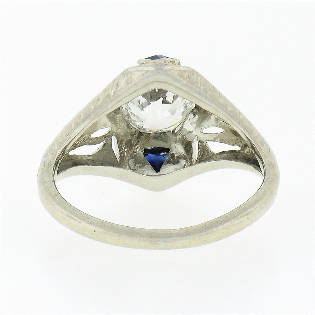 Antique Art Deco 18k Gold GIA Old European Diamond Sapphire Engagement Ring