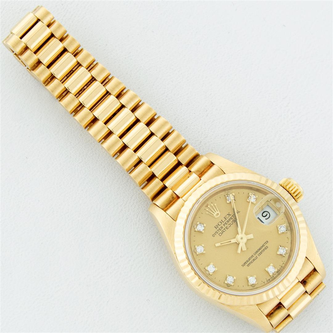 Rolex Ladies 18K Yellow Gold Champagne Diamond Dial President Wristwatch