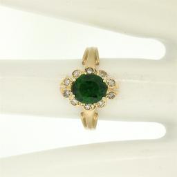 Vintage 14k Yellow Gold 1.15 ctw Green Tourmaline Solitaire & Diamond Halo Ring