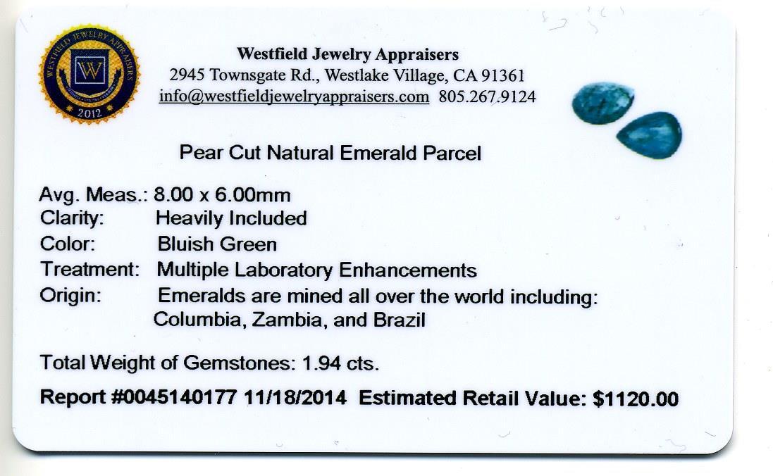 1.94 ctw Pear Cut Natural Emerald Parcel