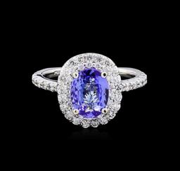 1.78 ctw Tanzanite and Diamond Ring - 14KT White Gold