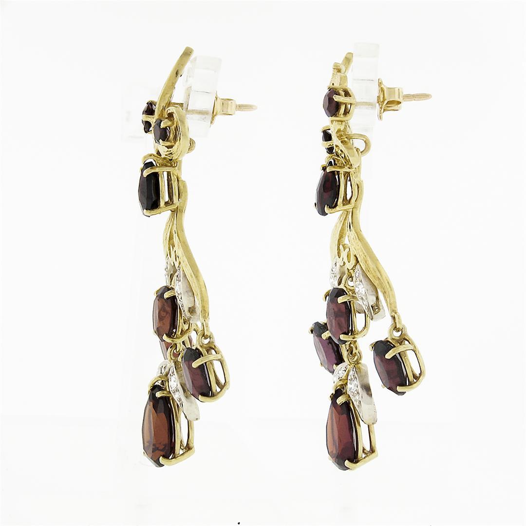 Vintage 18k Gold 11.9 ctw GIA Red Pyrope Garnet & Diamond Flower Dangle Earrings
