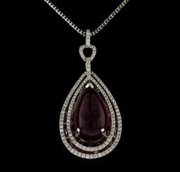 12.33 ctw Tourmaline and Diamond Pendant With Chain - 14KT White Gold
