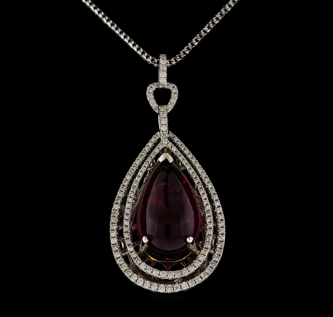 12.33 ctw Tourmaline and Diamond Pendant With Chain - 14KT White Gold