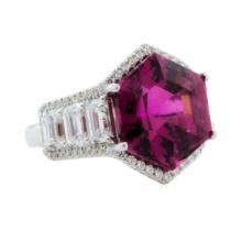 17.41 ctw Natural Rubellite and Diamond Ring - 18KT White Gold